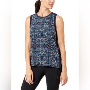 Athleta navy-blue floral tapestry mixed media tank top